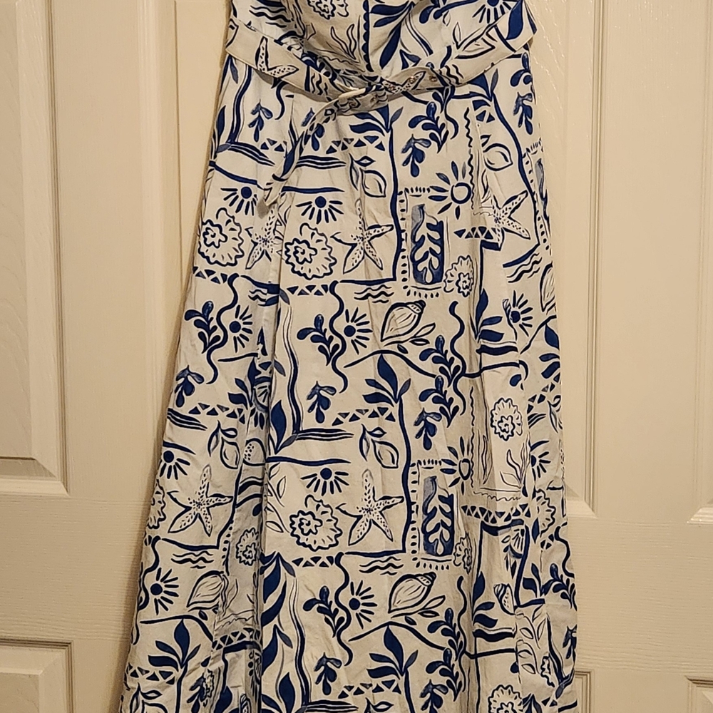Rachel Zoe Women's White/Navy Strapless Tie Belt Maxi Dress Size 8 - Picture 3 of 12